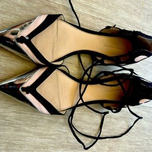 Zara metallic pointy toe flats that tie up size 36